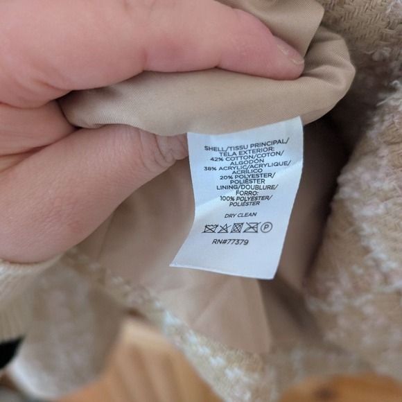 Ann Taylor Stand Collar Tweed Beige Classic Preppy Jacket Blazer Size 14 - Picture 6 of 10